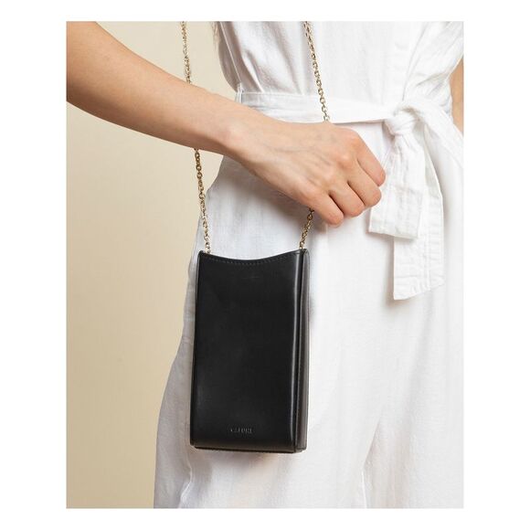 CAFUNE Women's Black Leather Chain Strap Phone Pouch - Picture 3 of 5